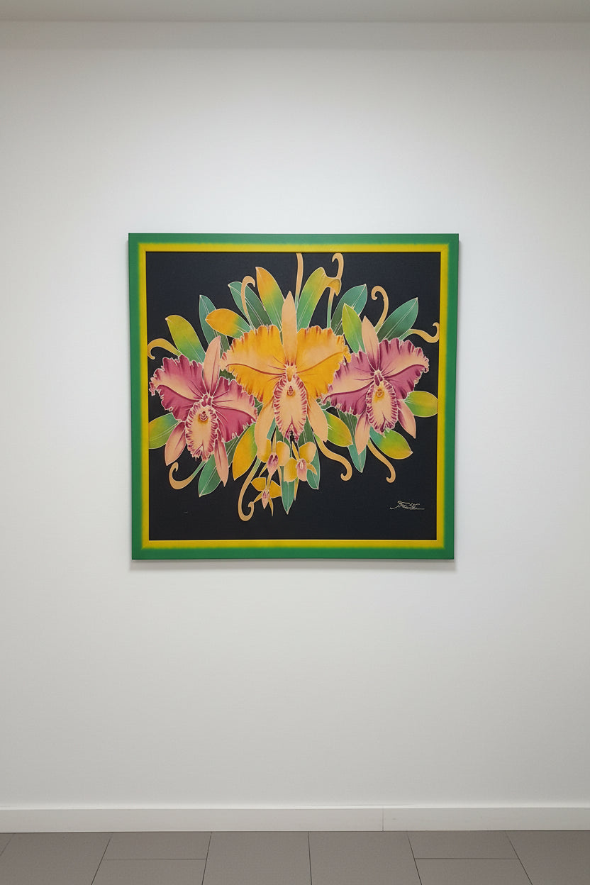 Quadro Batik Grande Con Disegno Orchidee