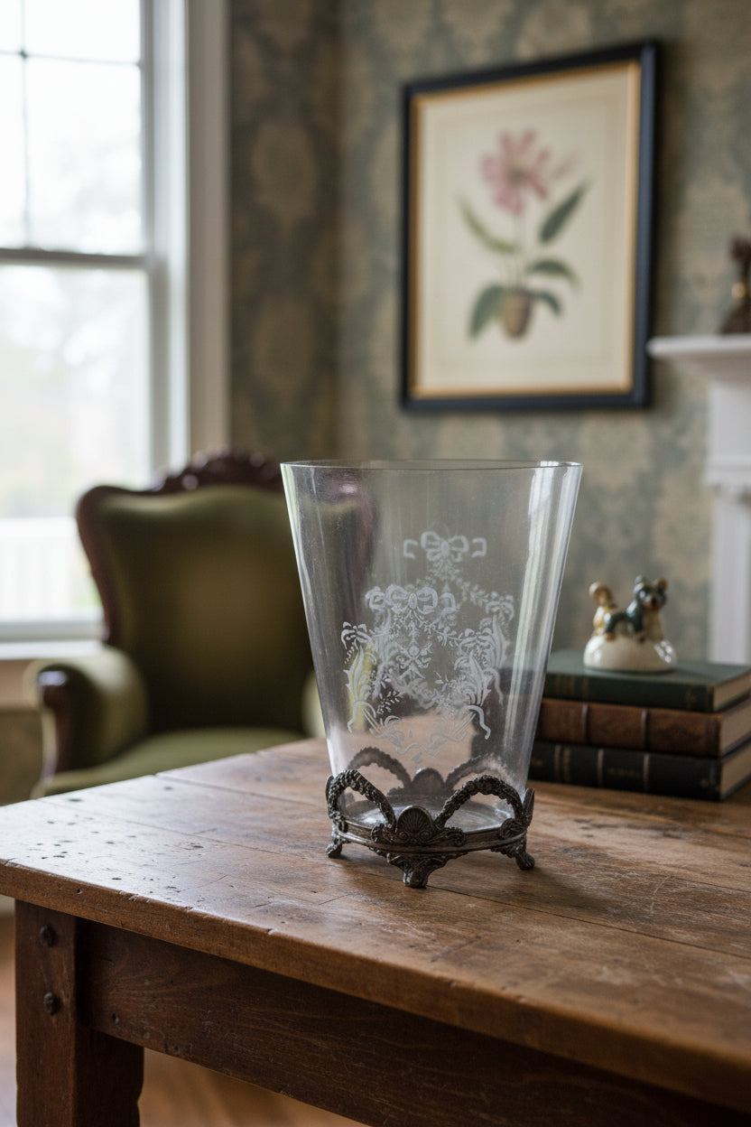Vaso In Cristallo Con Disegno Incamiciato  Base Scheffield