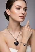 Parure Morellato In Acciaio Con Pendente Cerchio Nero Collana + Bracciale