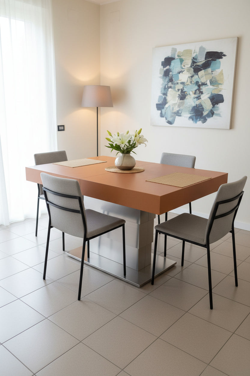 Tavolo  Ares  Fold 120x80  Da Chiuso, Aperto 220x80, Con Struttura Centrale  In Acciaio Regolabile In Altezza