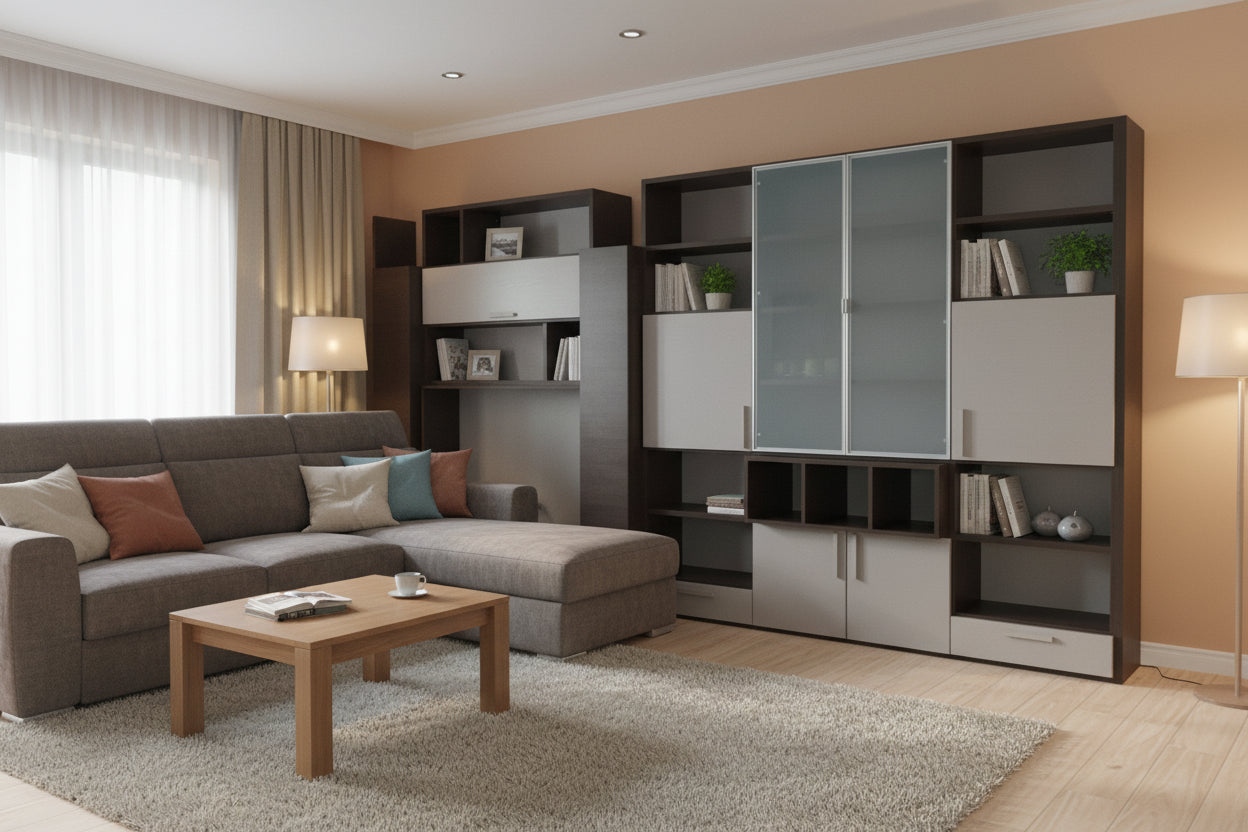 Mobile Soggiorno Con Ante In  Vetro Satinato Color Vtesta Di Moro E Beige Lunghezza 250cm