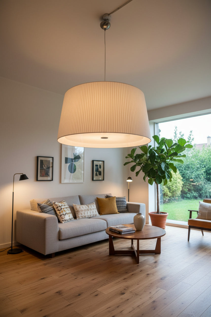 Lampadario  In  Stoffa Plisettata   Bianco