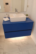 Mobile Bagno A Sospensione Blu Con Lavandino Da Appoggio+ Specchio