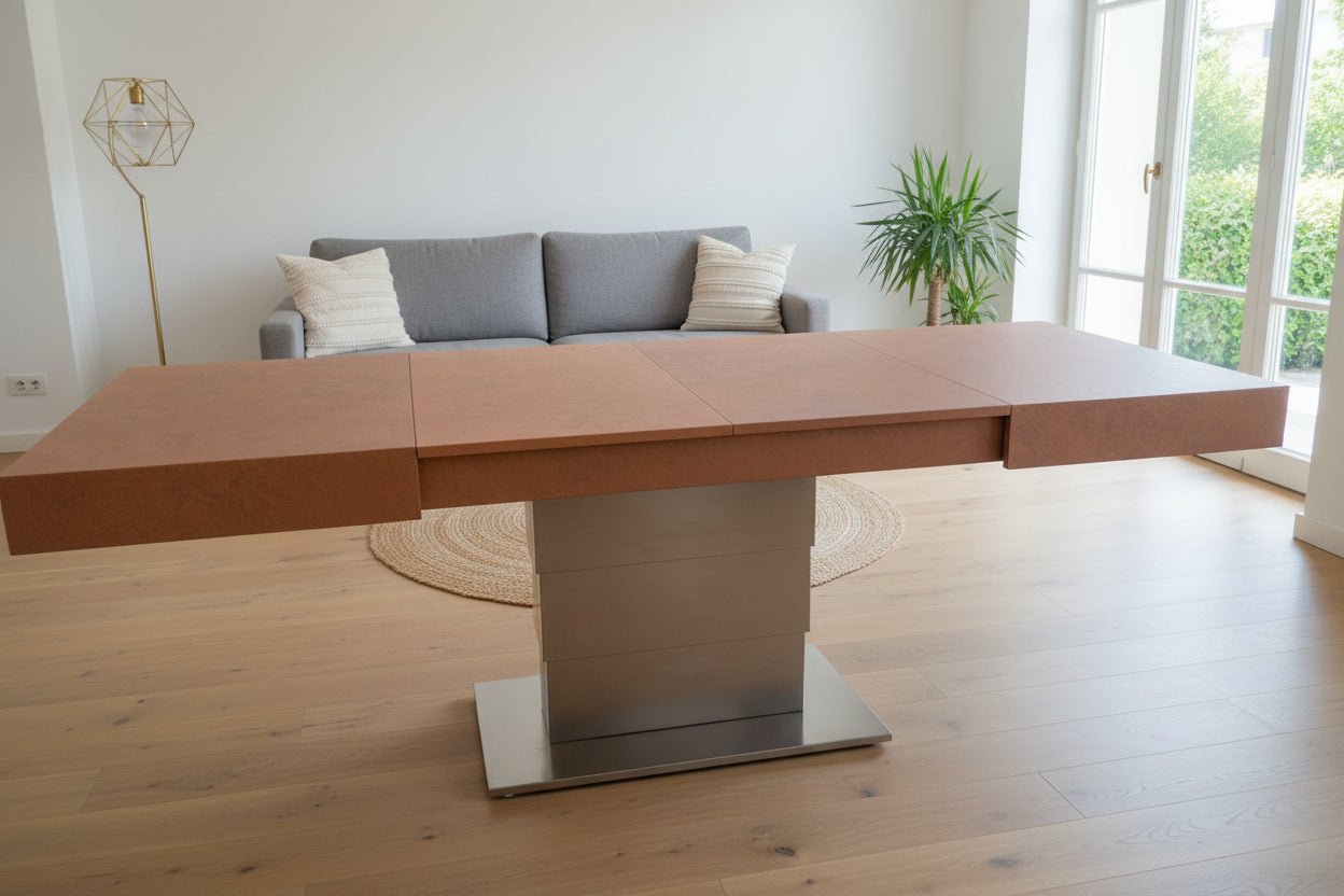 Tavolo  Ares  Fold 120x80  Da Chiuso, Aperto 220x80, Con Struttura Centrale  In Acciaio Regolabile In Altezza